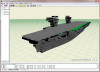 Output from the 3D View in maritimeEXODUS v5.1 showing an aircraft carrier comprising of 7 decks and two control towers - pic1