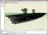 Output from the 3D View in maritimeEXODUS v5.1 showing an aircraft carrier comprising of 7 decks and two control towers - pic2
